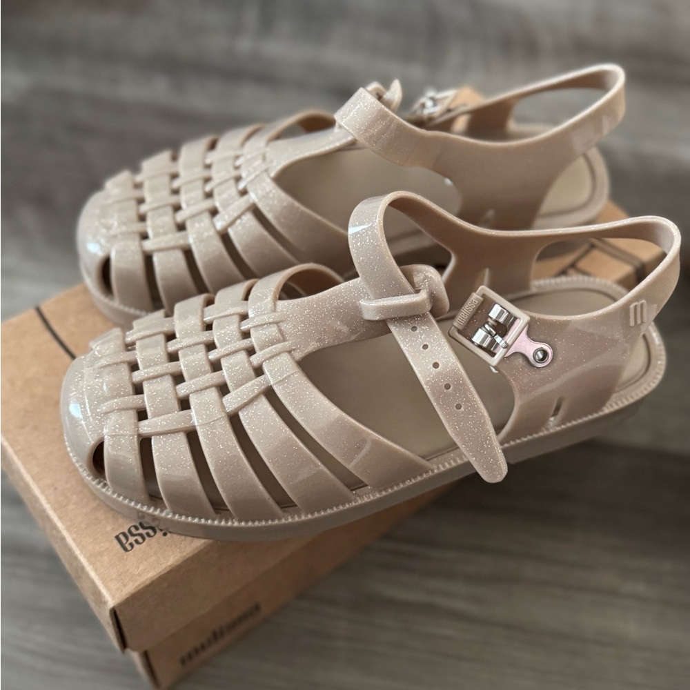 Brand New Melissa Shimmer Beige Jelly Sandals